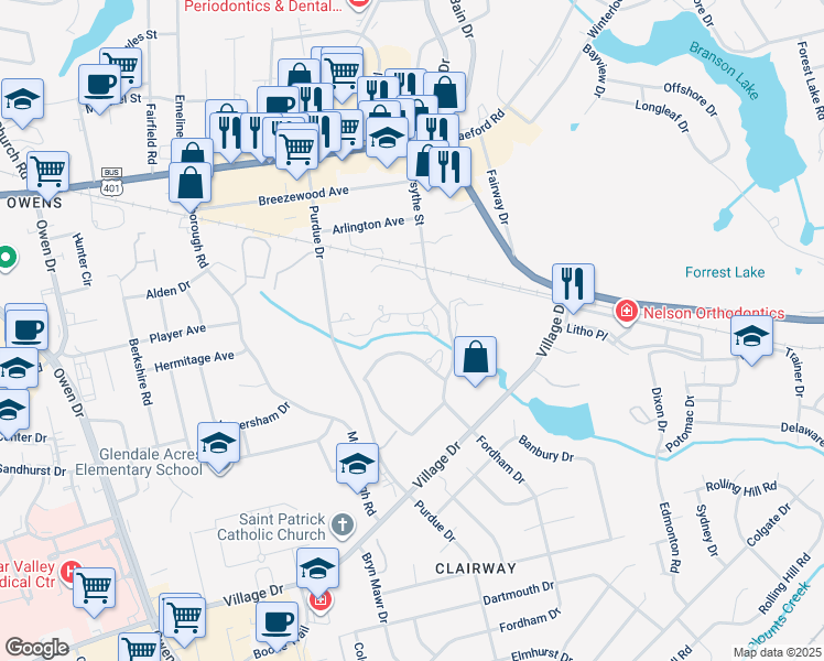 map of restaurants, bars, coffee shops, grocery stores, and more near 833 Falling Creek Lane in Fayetteville