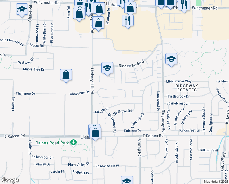 map of restaurants, bars, coffee shops, grocery stores, and more near 6010 North Little Brook Circle in Memphis