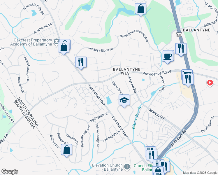 map of restaurants, bars, coffee shops, grocery stores, and more near in Charlotte