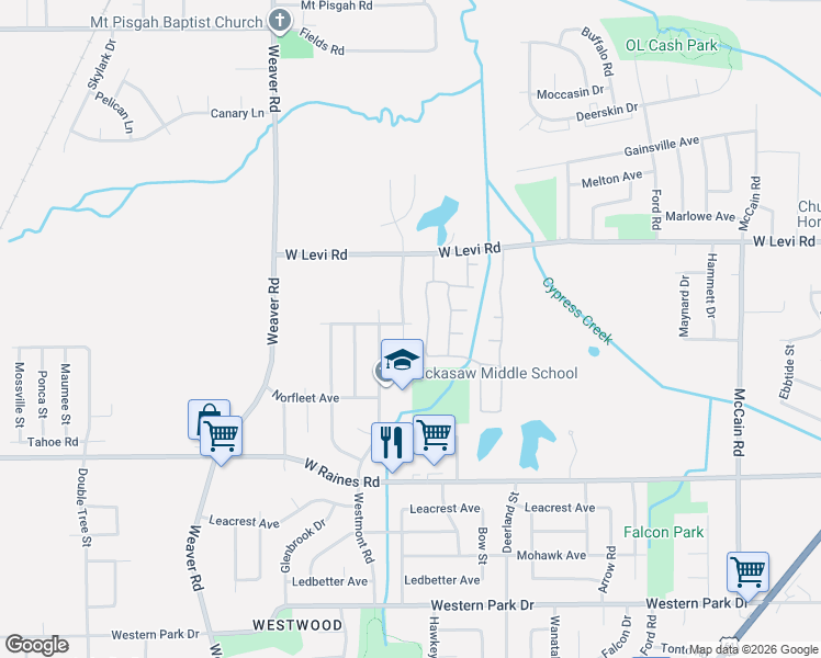 map of restaurants, bars, coffee shops, grocery stores, and more near 3980 Oakshire Cove in Memphis