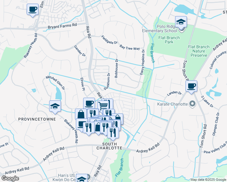 map of restaurants, bars, coffee shops, grocery stores, and more near 10117 Alexander Martin Avenue in Charlotte