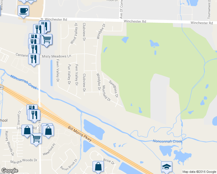 map of restaurants, bars, coffee shops, grocery stores, and more near 3995 Rolling Green Drive in Memphis