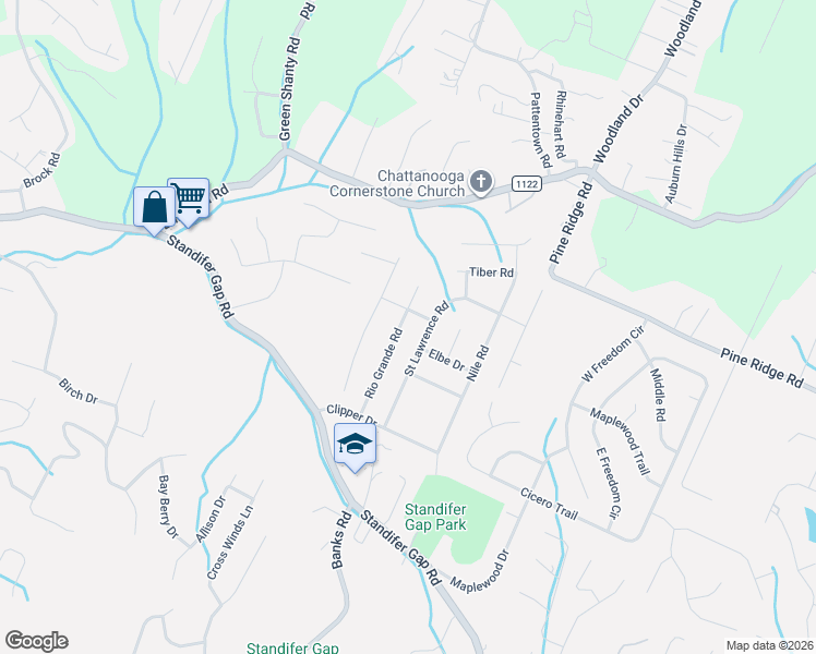 map of restaurants, bars, coffee shops, grocery stores, and more near 2730 Rio Grande Road in Chattanooga