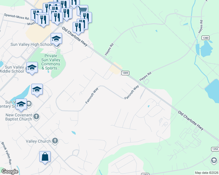 map of restaurants, bars, coffee shops, grocery stores, and more near 2923 Faircroft Way in Monroe