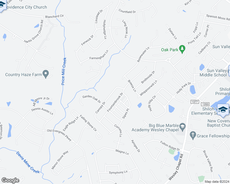 map of restaurants, bars, coffee shops, grocery stores, and more near 1019 Canopy Drive in Indian Trail