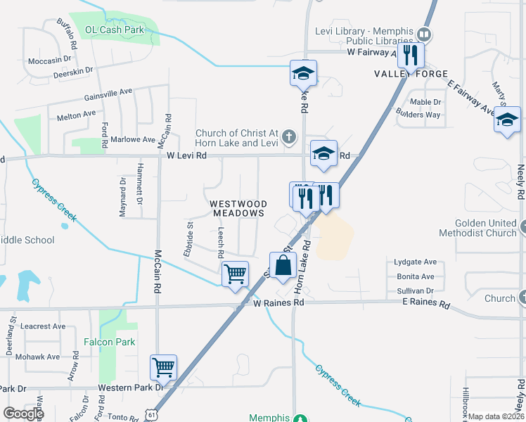 map of restaurants, bars, coffee shops, grocery stores, and more near 3978 Dearborn St in Memphis