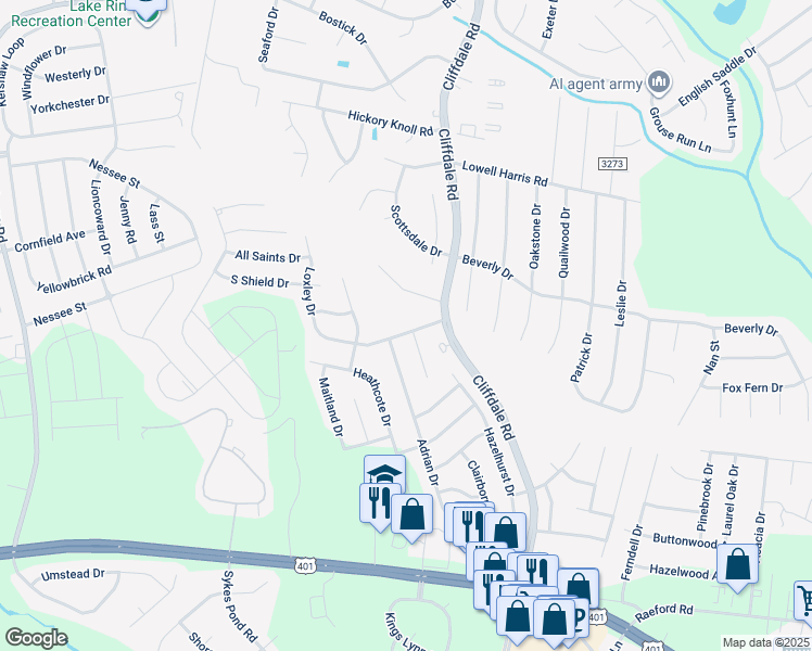 map of restaurants, bars, coffee shops, grocery stores, and more near 7883 Loxley Drive in Fayetteville