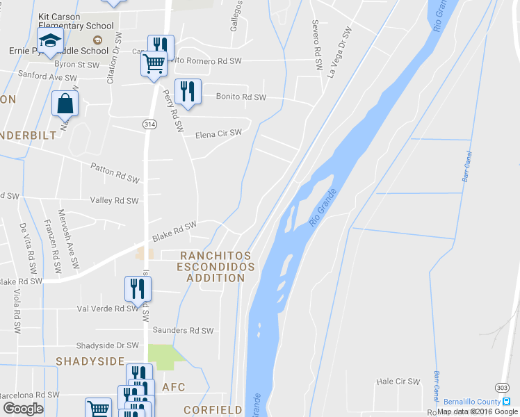 map of restaurants, bars, coffee shops, grocery stores, and more near 2142 La Vega Drive Southwest in Albuquerque