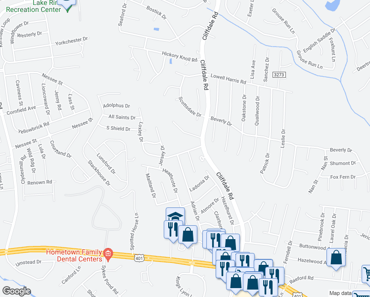 map of restaurants, bars, coffee shops, grocery stores, and more near 7883 Loxley Drive in Fayetteville
