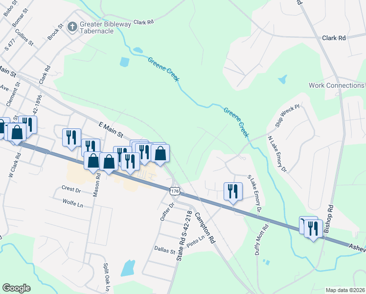 map of restaurants, bars, coffee shops, grocery stores, and more near 1738 Watersail Ln in Inman