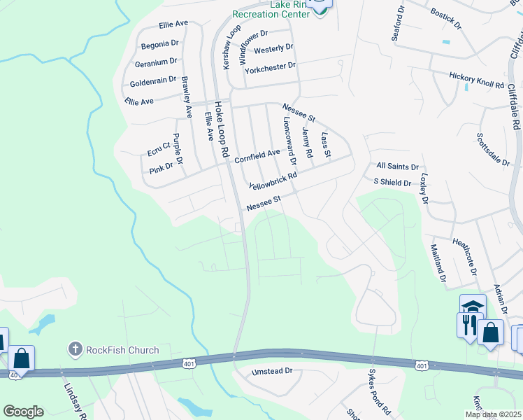 map of restaurants, bars, coffee shops, grocery stores, and more near 5320 Nessee Street in Fayetteville