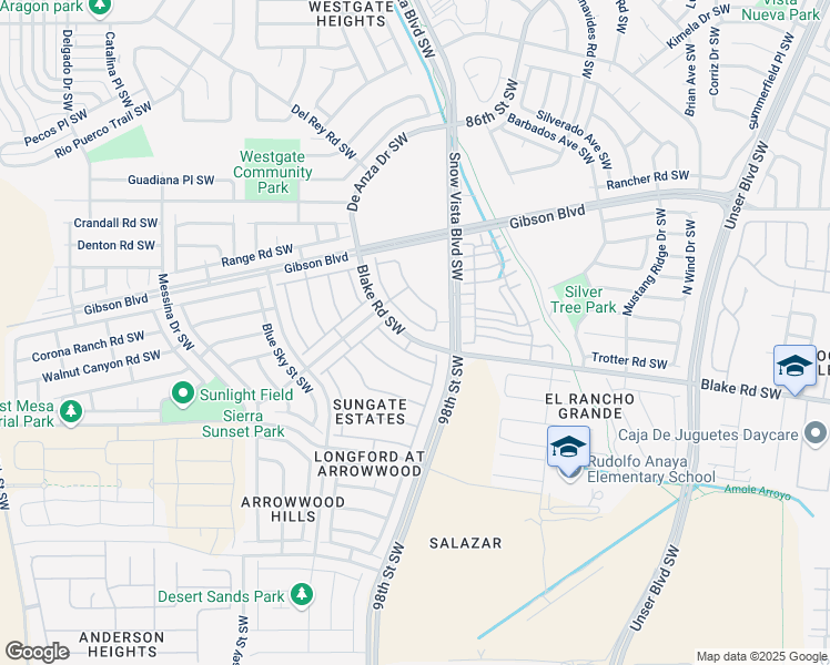 map of restaurants, bars, coffee shops, grocery stores, and more near 2316 Del Timbre Ln Sw in Albuquerque