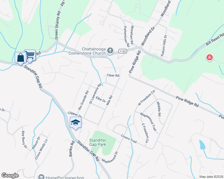 map of restaurants, bars, coffee shops, grocery stores, and more near 2817 Nile Road in Chattanooga