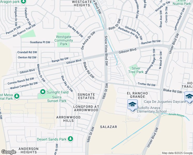 map of restaurants, bars, coffee shops, grocery stores, and more near 2316 Del Timbre Ln Sw in Albuquerque