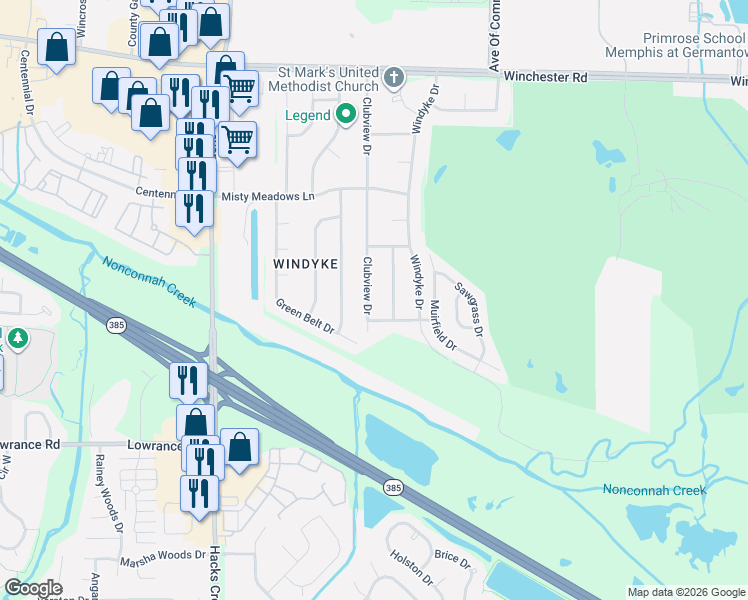 map of restaurants, bars, coffee shops, grocery stores, and more near 3999 Bobby Jones Road in Memphis