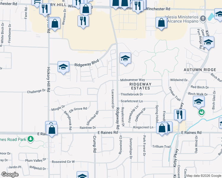 map of restaurants, bars, coffee shops, grocery stores, and more near 3985 Lacewood Drive in Memphis