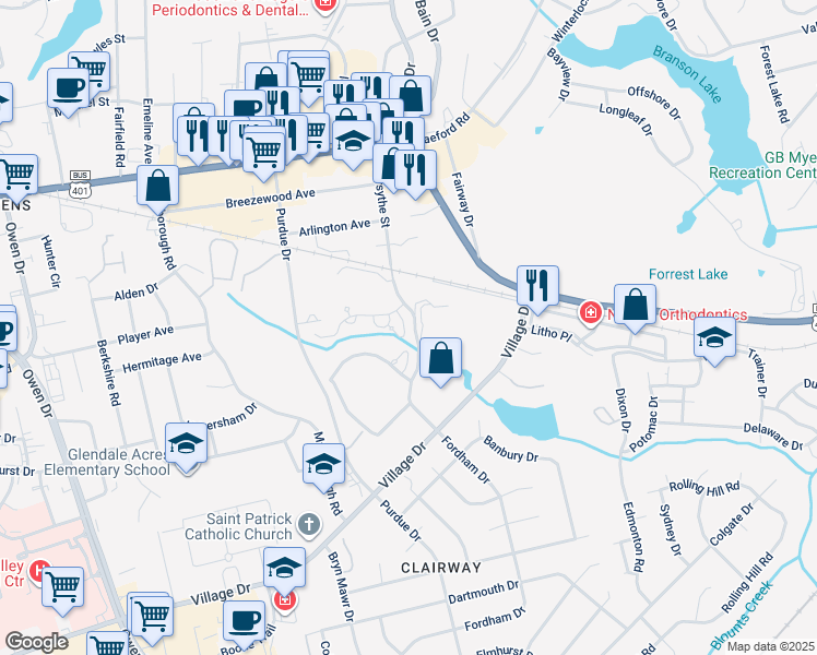 map of restaurants, bars, coffee shops, grocery stores, and more near 516 Forsythe Street in Fayetteville