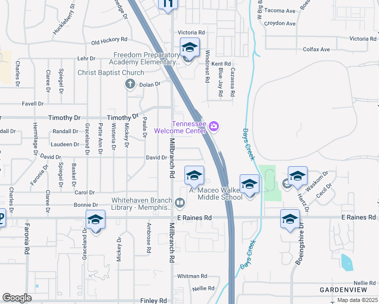 map of restaurants, bars, coffee shops, grocery stores, and more near 1735 Borden Drive in Memphis