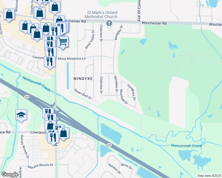 map of restaurants, bars, coffee shops, grocery stores, and more near 3990 Bobby Jones Road in Memphis