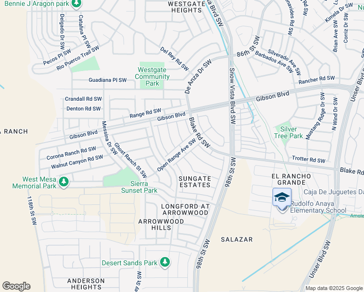 map of restaurants, bars, coffee shops, grocery stores, and more near 99999 Garden Gate Lane Southwest in Albuquerque