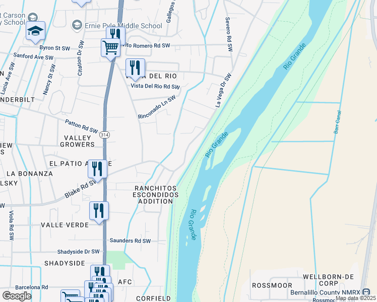 map of restaurants, bars, coffee shops, grocery stores, and more near 2142 La Vega Drive Southwest in Albuquerque