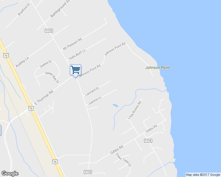 map of restaurants, bars, coffee shops, grocery stores, and more near 260 Juanita Lane in New Bern