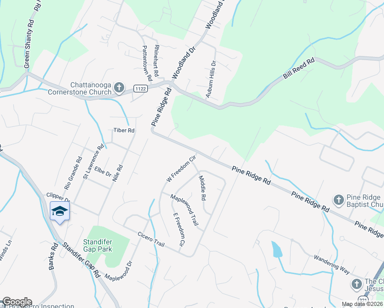 map of restaurants, bars, coffee shops, grocery stores, and more near 8230 Pine Ridge Road in Chattanooga