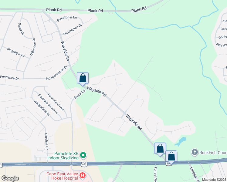 map of restaurants, bars, coffee shops, grocery stores, and more near 110 Timberidge Drive in Raeford