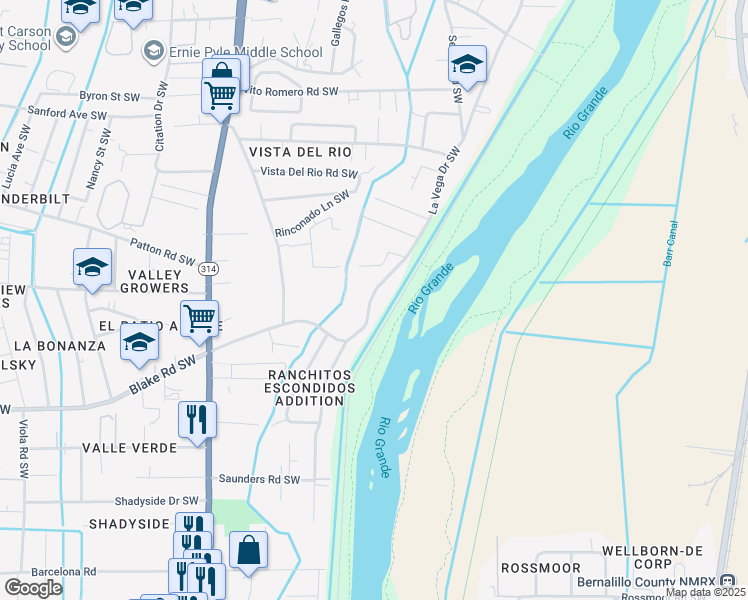 map of restaurants, bars, coffee shops, grocery stores, and more near 2142 La Vega Drive Southwest in Albuquerque