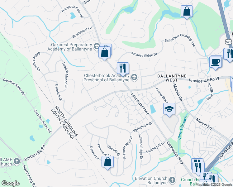 map of restaurants, bars, coffee shops, grocery stores, and more near 15113 Jade Street in Charlotte