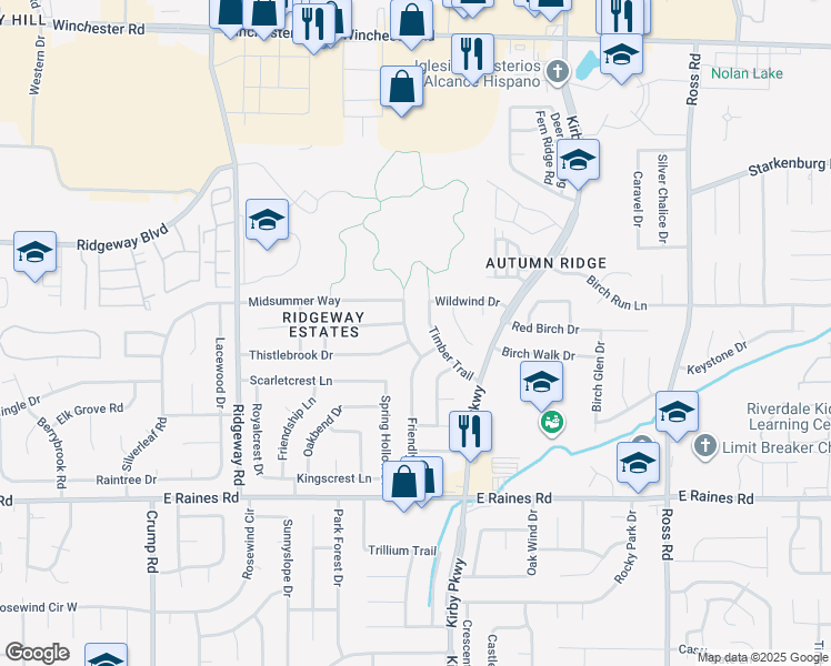 map of restaurants, bars, coffee shops, grocery stores, and more near 6396 Thistlebrook Drive in Memphis