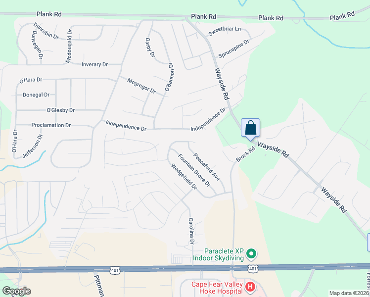 map of restaurants, bars, coffee shops, grocery stores, and more near 358 Fountain Grove Drive in Raeford