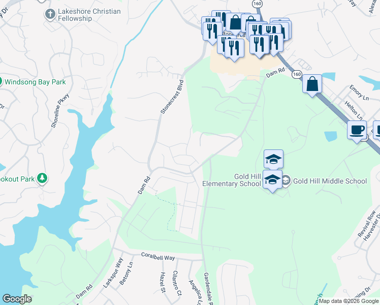 map of restaurants, bars, coffee shops, grocery stores, and more near 1399 Moss Ridge Road in Fort Mill