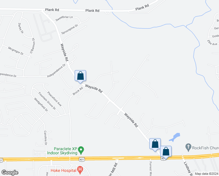 map of restaurants, bars, coffee shops, grocery stores, and more near 110 Timberidge Drive in Raeford