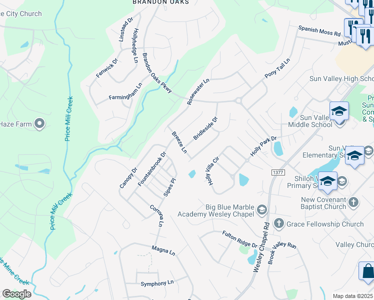 map of restaurants, bars, coffee shops, grocery stores, and more near 2031 Bridleside Drive in Indian Trail