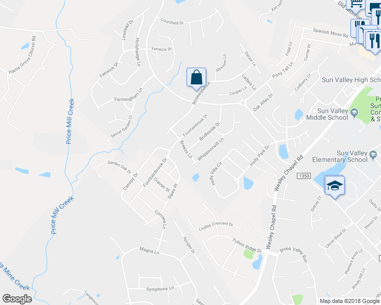 map of restaurants, bars, coffee shops, grocery stores, and more near 2031 Bridleside Drive in Indian Trail
