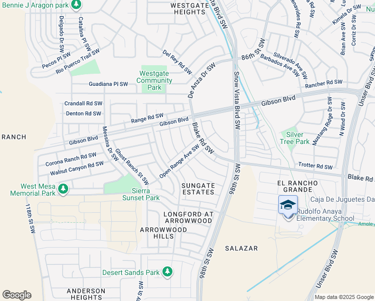 map of restaurants, bars, coffee shops, grocery stores, and more near 99999 Garden Gate Lane Southwest in Albuquerque