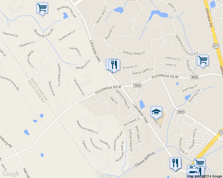 map of restaurants, bars, coffee shops, grocery stores, and more near 11804 Moscato Ct in Charlotte
