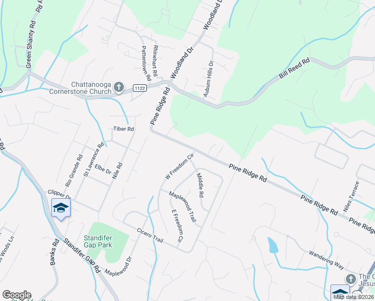 map of restaurants, bars, coffee shops, grocery stores, and more near 8230 Pine Ridge Road in Ooltewah
