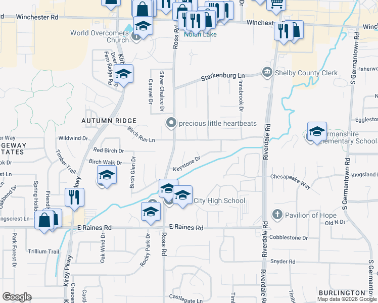 map of restaurants, bars, coffee shops, grocery stores, and more near 3982 Almond Cove in Memphis
