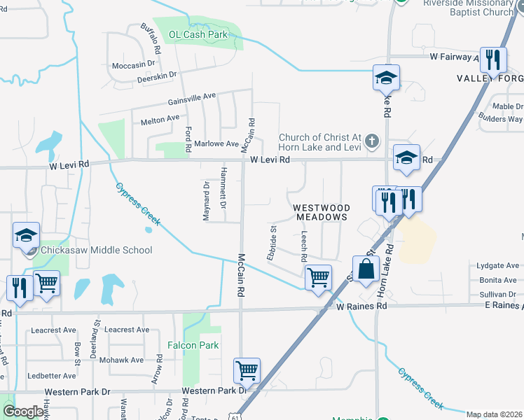 map of restaurants, bars, coffee shops, grocery stores, and more near 370 Lillian Drive in Memphis