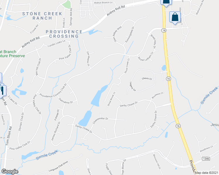 map of restaurants, bars, coffee shops, grocery stores, and more near 5413 Lower Shoal Creek Court in Charlotte