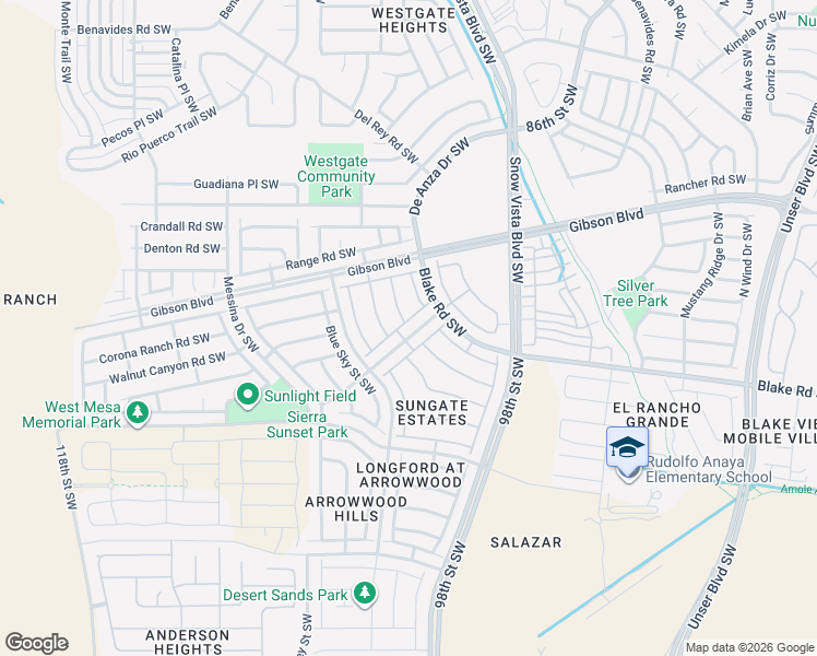 map of restaurants, bars, coffee shops, grocery stores, and more near 99999 Garden Gate Lane Southwest in Albuquerque