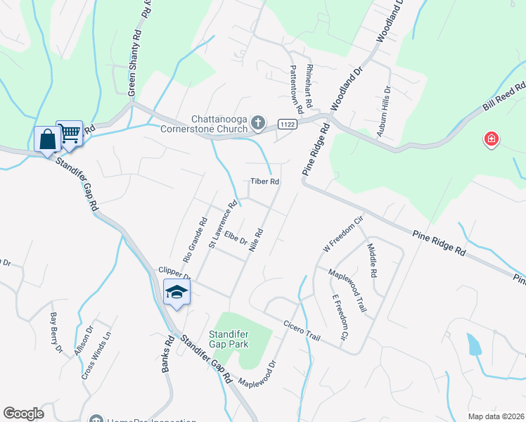 map of restaurants, bars, coffee shops, grocery stores, and more near 2817 Nile Road in Chattanooga