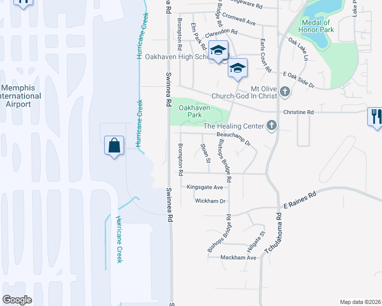 map of restaurants, bars, coffee shops, grocery stores, and more near 3978 Brompton Road in Memphis
