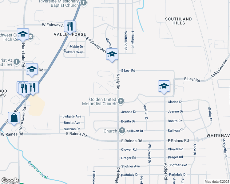 map of restaurants, bars, coffee shops, grocery stores, and more near 211 North Wesley Forest Circle in Memphis