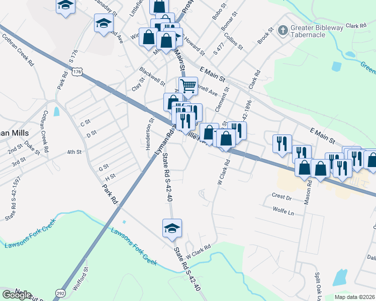 map of restaurants, bars, coffee shops, grocery stores, and more near 28 Pine Street in Inman