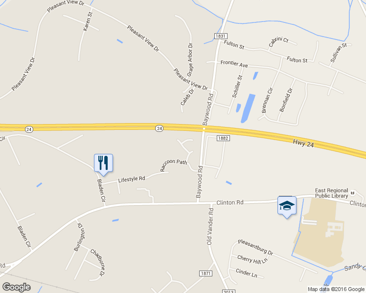 map of restaurants, bars, coffee shops, grocery stores, and more near Baywood Point Drive in Vander