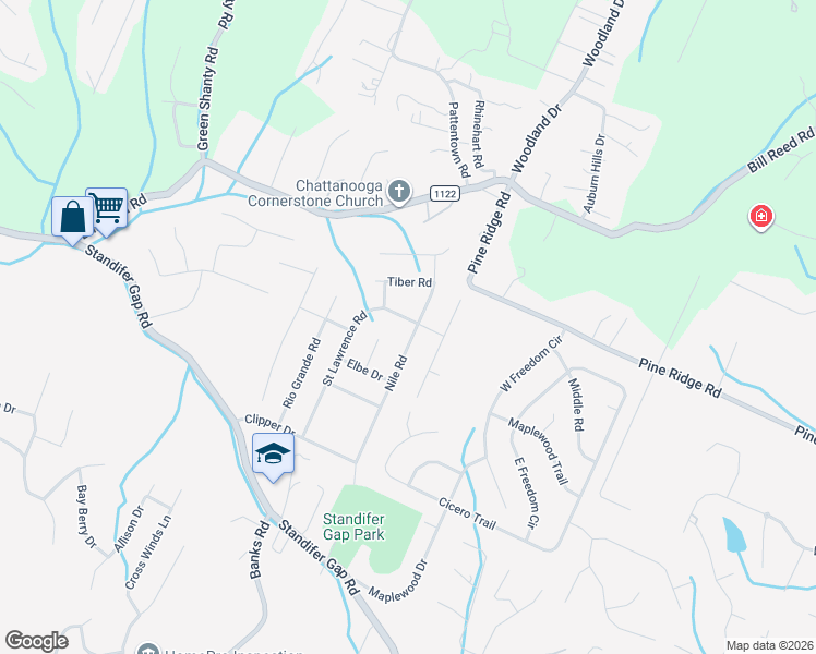 map of restaurants, bars, coffee shops, grocery stores, and more near 2817 Nile Road in Chattanooga