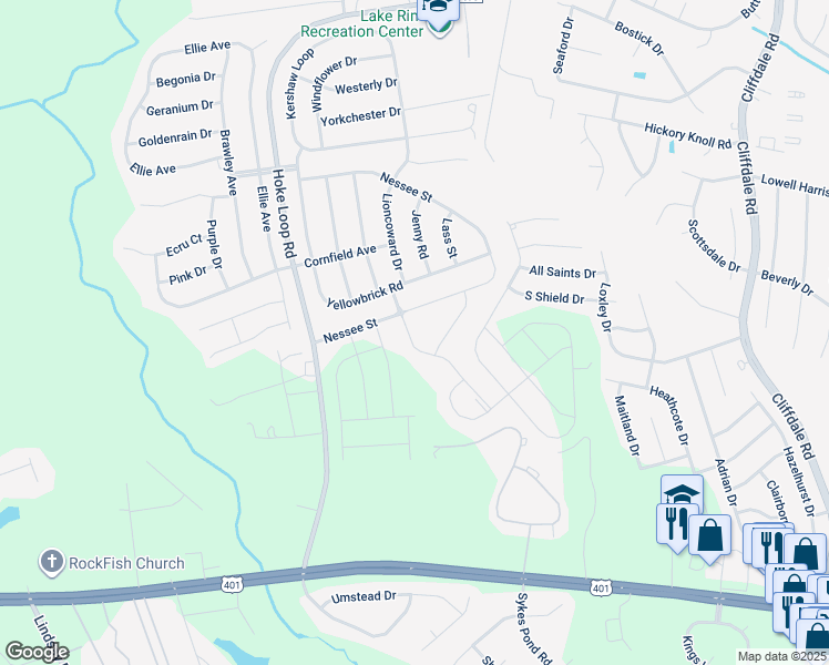 map of restaurants, bars, coffee shops, grocery stores, and more near 2113 Courtland Drive in Fayetteville